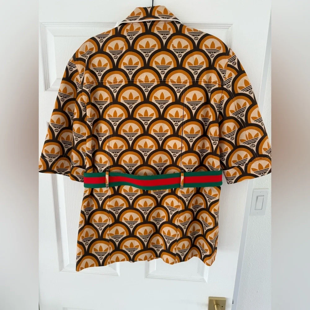 Gucci X Adidas Orange GG Trefoil Cotton Belted Jacket Size 52 - Picture 5 of 6